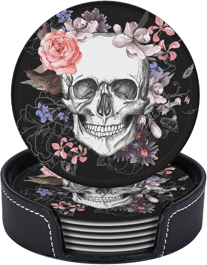 Elegant Skull Rose Flower Coasters - Image 2