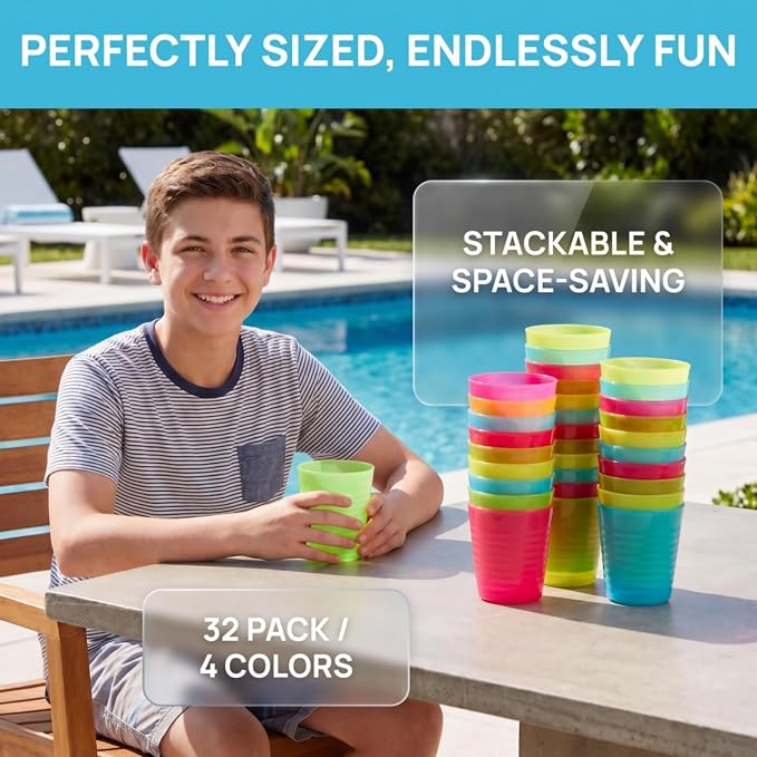 Dicunoy 32 Pack 8oz Reusable Plastic Cups, Small Drinking Tumbler, Unbreakable - Image 5