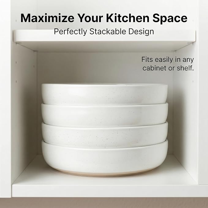 Gencywe 8.3" Pasta Bowls Set of 4, 34 oz Ceramic Salad Bowls, Wide and Shallow - Image 9