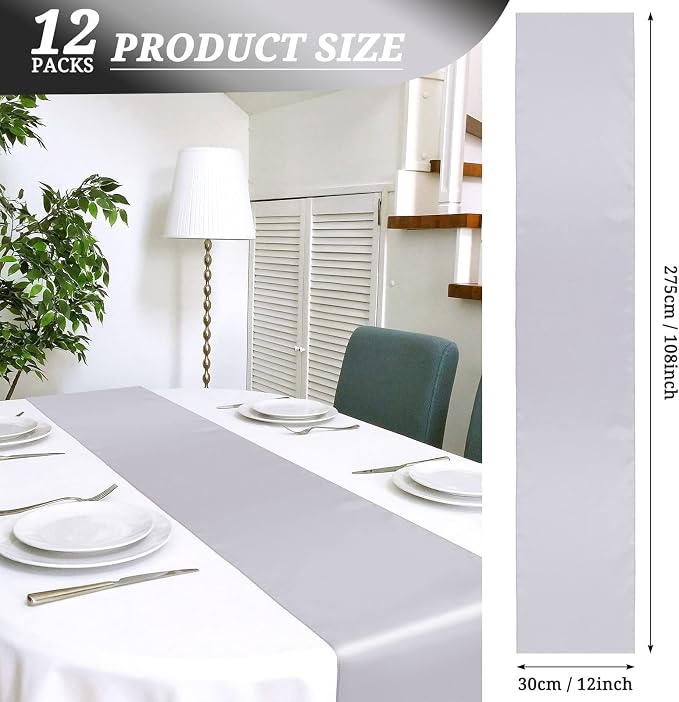 12 Pack Silver Satin Table Runner 12 x 108 Inch Long Premium Table Runners - Image 2
