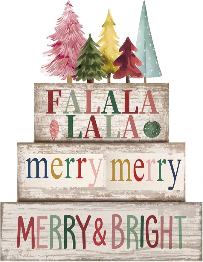 Moucuny 4 Pcs Christmas Table Decorations Wooden Christmas Tree Decor – “FA La by Moucuny