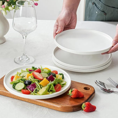 Ceramic Salad & Dessert Plates Set, 8 Inch, Modern White | Stoneware, - Image 5