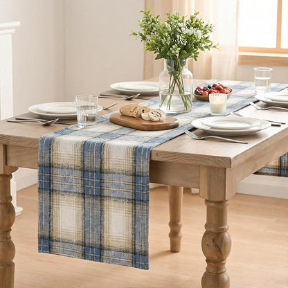 Artoid Mode Blue Light Coffe Farmhouse Plaid Spring Table Runner, Winter Rustic - Image 5