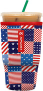 Sok It JavaSok Iced Coffee & Cold Soda Insulated Neoprene Cup Sleeve (Patriotic Patchwork, Large: 30-32oz)