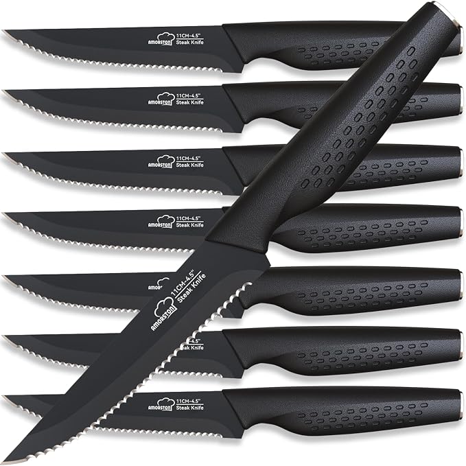 Steak Knives, Steak Knives Set of 8, Stainless Steel Steak Knife Set, Serrated by Amorston