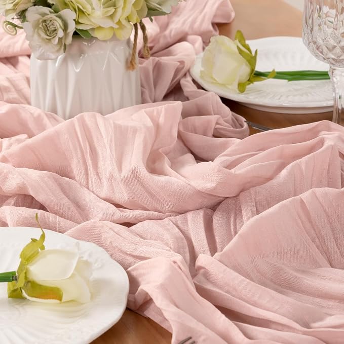 Dusty Pink Cheesecloth Table Runner 160 Inches 14 Ft Gauze Table Runner | - Image 6