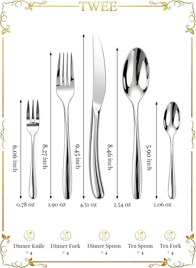 Modern Silverware Set for 4 Premium 20 Piece Flatware Set 18/10 Stainless - Image 2