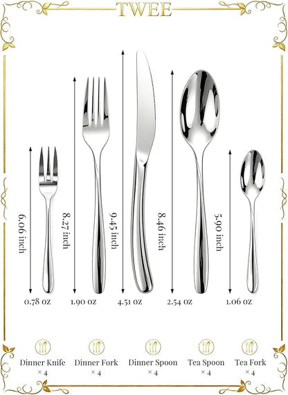 Modern Silverware Set for 4 Premium 20 Piece Flatware Set 18/10 Stainless - Image 2