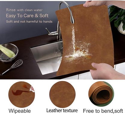 Faux Leather Place mats with Rounded Corners for Dining Table Set of 6,Waterproof&Heat-Resistant Table Mats,Washable&Non-Slip for Indoor&Outdoor-12" x17''-Brown