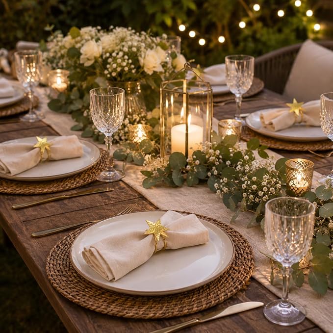 ALPHA Living HOME Napkin Rings Set of 12, Star Napkin Holders, Rustic Napkin - Image 6