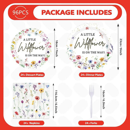96PCS Wildflower Baby Shower Decorations Little Wildflowers Party Plates - Image 5