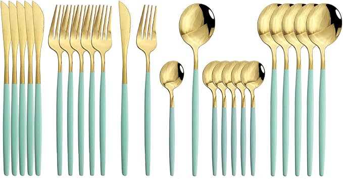 JASHII Flatware Serving Set 24 Piece, Stainless Steel Silverware Set, Mint by JASHII