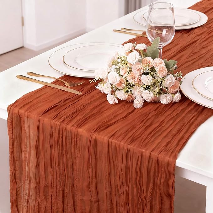 13.3Ft Terracotta Cheesecloth Table Runner Fall Gauze Burnt Orange Boho Rustic by TuTive