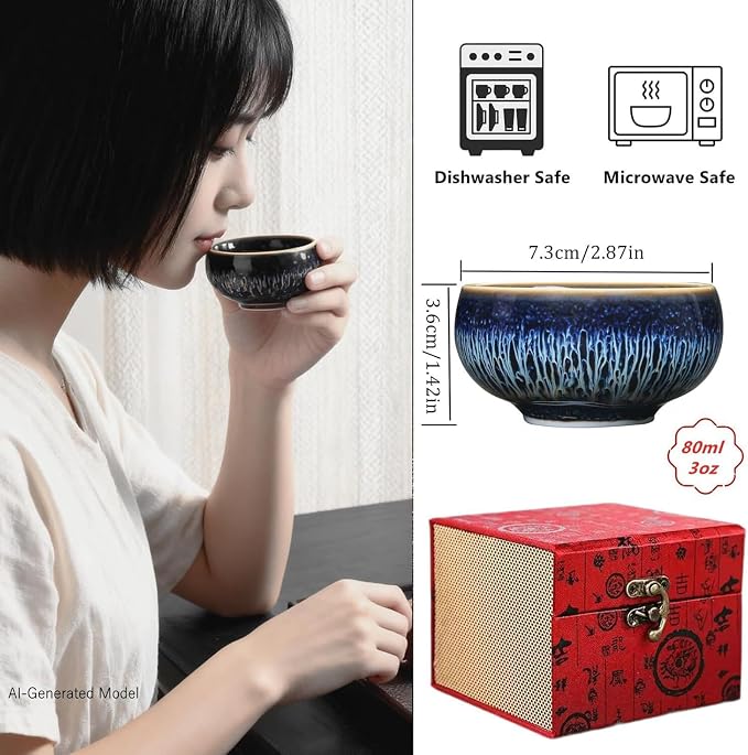 Tenmokus Tea Cup with Peony Flower, 3 oz, Round | Chinese Small Ceramic Teacup - Image 7
