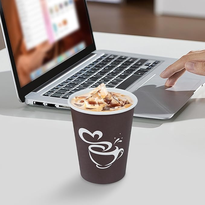 Clawsoff 300 Count 12 oz Paper Coffee Cups Disposable Hot Coffee Cups Brown | - Image 4