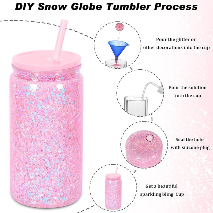 16 oz Plastic Snow Globe Tumbler, 8 Pack Double Wall Snowglobe Tumbler - Image 3