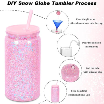 16 oz Plastic Snow Globe Tumbler, 8 Pack Double Wall Snowglobe Tumbler - Image 3