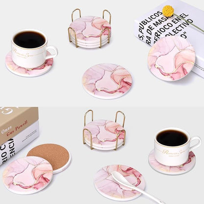 6 Pcs Pink Marble Abstract Ceramic Coasters - Image 7