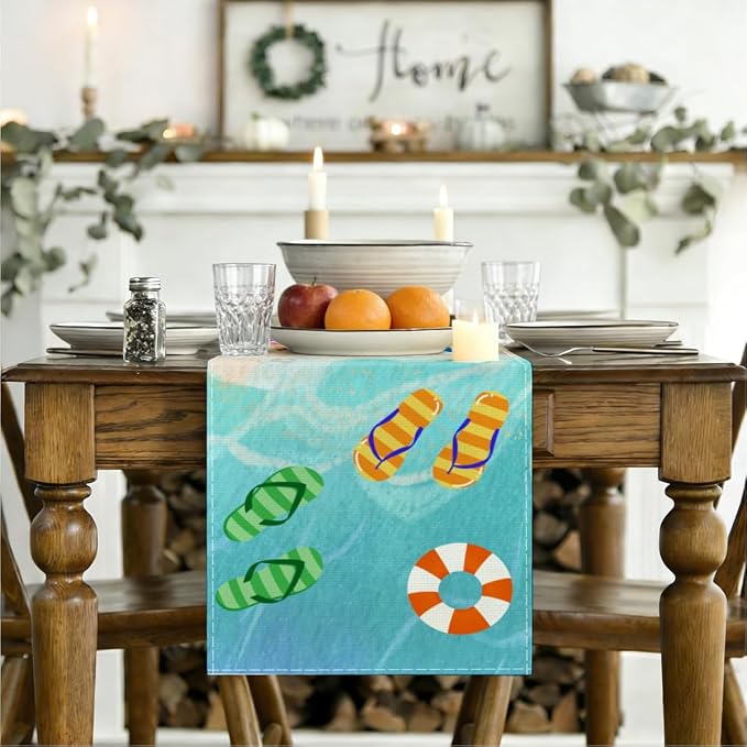 Summer Beach Table Runner, Flip Flops Seaside Themed Birthday Decoration | - Image 3