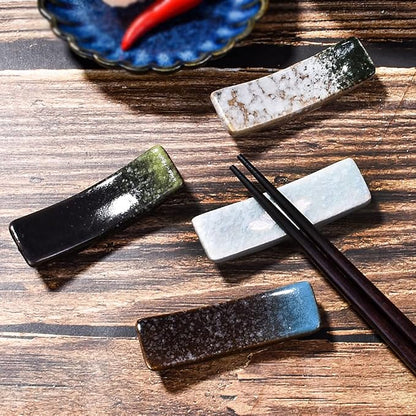 Ceramic Chopstick Rest Set of 4, Reactive Kiln Glaze Spoon Fork Holders | - Image 2