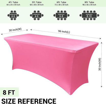 Obstal 6 Pack Stretch Spandex Table Covers for 8 Foot Tables - 8 FT Universal Rectangular Fitted Tablecloth Protector for Wedding, Banquet, Party (Dark Pink, 96 Length x 30 Width x 30 Height Inches)