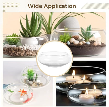 3 PCS Round Glass Vase Bowl, 6"/ 8"/10" Wide Mouth Round Glass Bowls, Succulent Planters, Fish Tank, Bubble Vases, Floral Decor Centerpieces, Flower Pots for Home Decoration (3PCS)