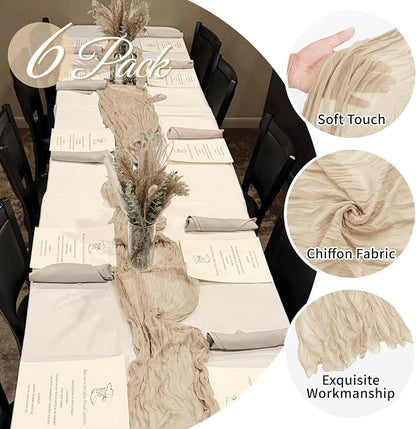 6 Pack Beige Cheesecloth Table Runner 20 x 120 Inch Gauze Table Runner Fabric - Image 3