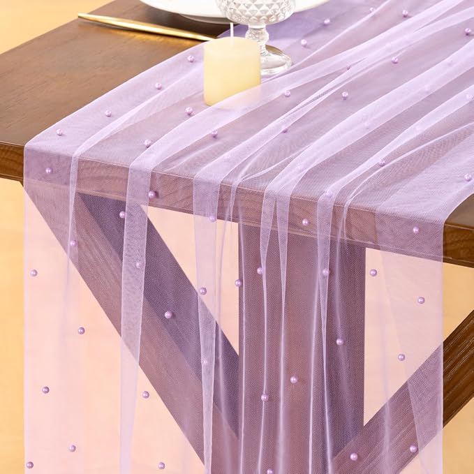Pearl Table Runner Summer Tulle Gauze Sheer Wedding Party Home Decor | Lilac by Socomi