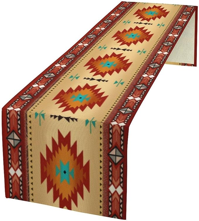 Aztec Southwest Table Runner, Ethnic Style Geometric Triditional Kitchen Table by Yearn+Jear