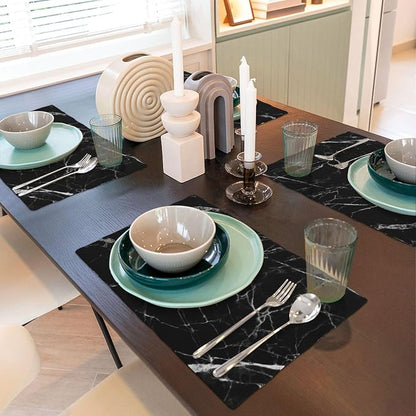Fiokroo Black with White Marble Placemats Set of 4 Table Mats Table Tableware - Image 6