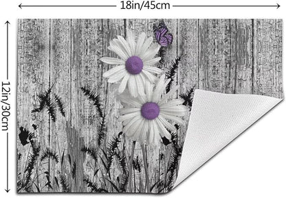 Placemats Set of 6 Rustic Floral Place Mats Farmhouse Daisy Woven Table Mats Washable Purple White Flower PVC Placemat for Dining Kitchen Decor Indoor Outdoor, 12 x 18 Inch