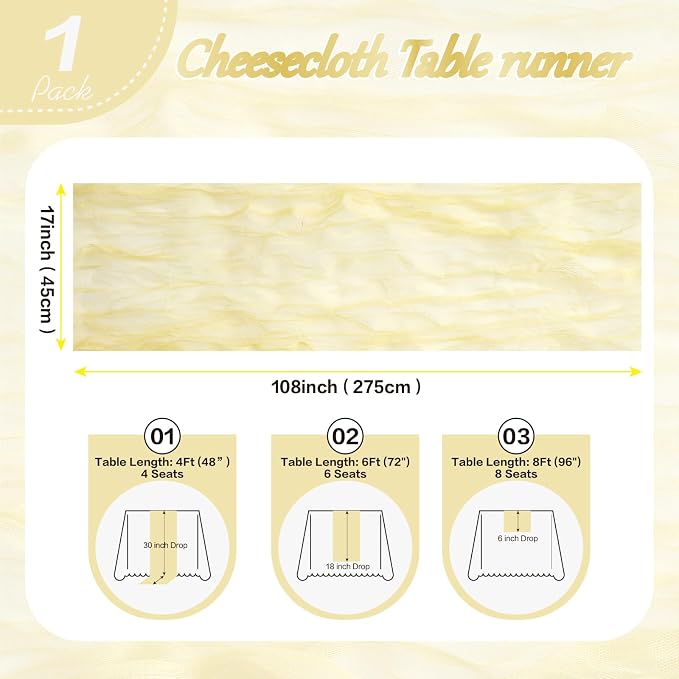 Yellow Cheesecloth Table Runner Summer Halloween Christmas 10Ft Cheese Cloth - Image 3
