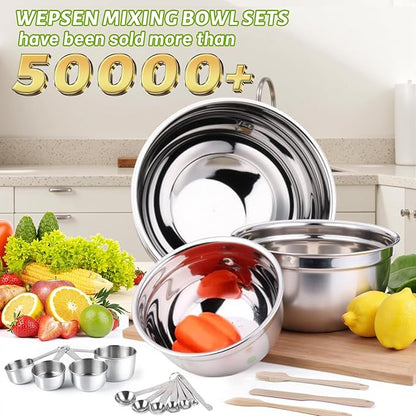 Mixing Bowls Set, 25PCS Khaki Mixing Bowls With Lids Set Stainless Steel Kitchen Large Nesting Metal Bowl 7QT to 1.5QT, Measuring Cups and Spoons for Prepping Cooking Serving
