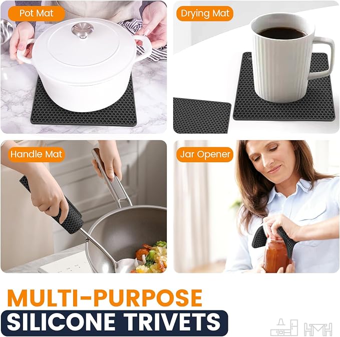 Silicone Trivet Mats 4 Heat Resistant Pot Holders Multipurpose Non-Slip Hot Pads - Image 3