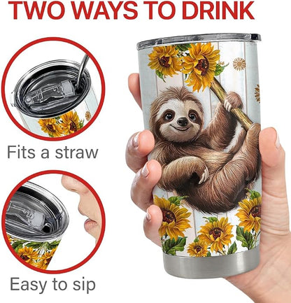 SANDJEST Sloth Tumbler 20oz Stainless Steel Insulated Coffee Travel Mug Cup - Image 7