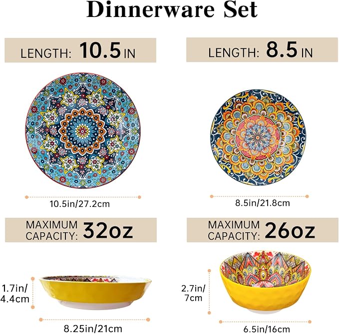 Plates and Bowls Set, Service for 4, 16 Pieces Ceramic Dinnerware Set, - Image 2