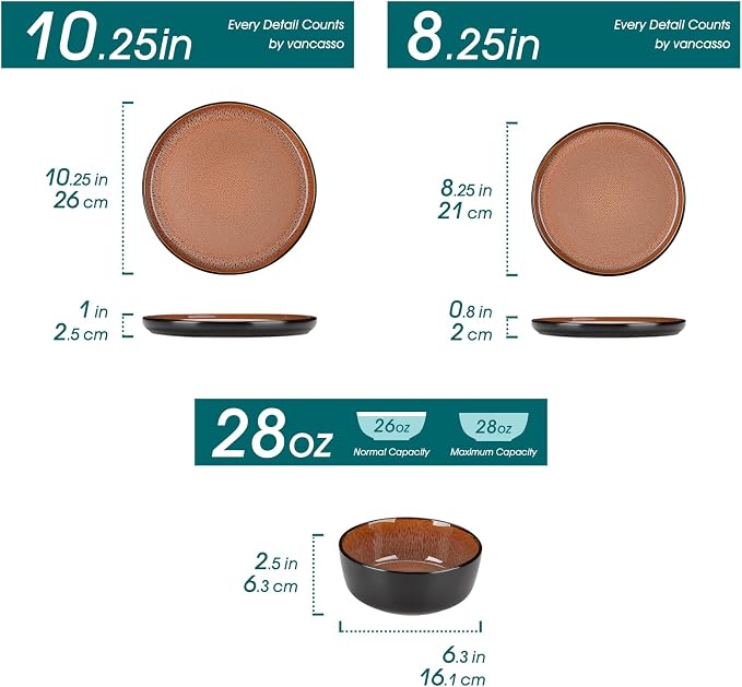 vancasso Plates and Bowls Sets, 24 Pieces Stoneware Dinnerware Sets - Image 3