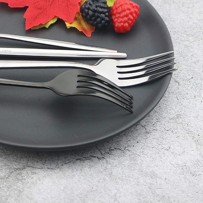 JASHII Black Flatware Serving Set 24 Piece, Stainless Steel Silverware Set - Image 4