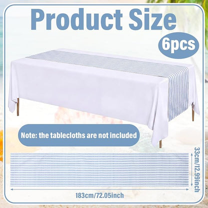 6 Pcs Blue and White Stripe Table Runner, 13 x 72 Inch | Linen Kitchen Dining - Image 2