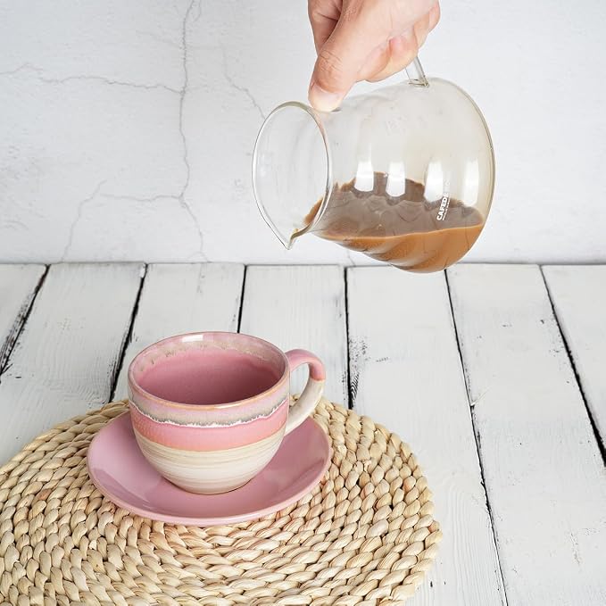 Bosmarlin Ceramic Cappuccino Cup and Saucer Set of 2, 10 Oz, Coffee Cups - Image 5