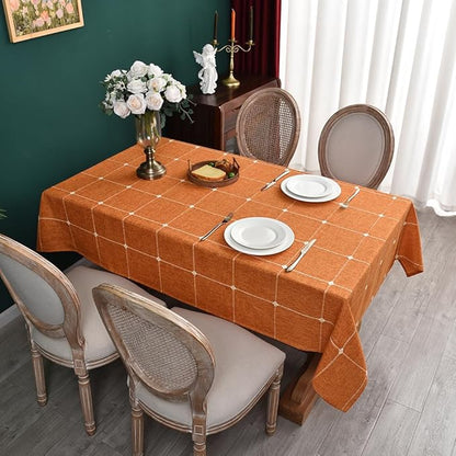 Zobesta Linen Table Cloth Rectangle Tables 60 x 84 Inch, Orange Linen Tablecloth Rectangle Washable Farmhouse Soft Boho Tablecloth for Outdoor, Party, Holiday, Picnic, Dining
