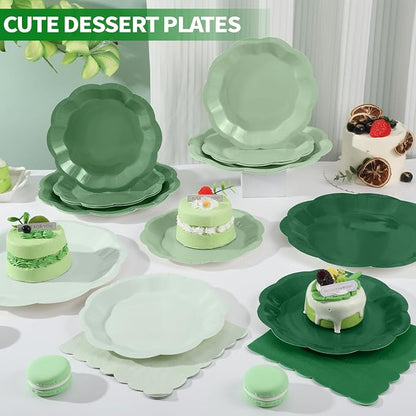 NatNarr Sage Green Plates And Napkins Set, 24 Guests, Scalloped | 24 Dinner - Image 4