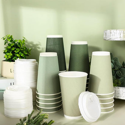 Whaline 100 Pcs Sage Green Disposable Coffee Cups - Image 3