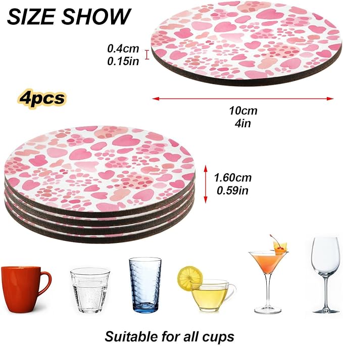 Pink Glitter Leopard Print Set of 4 Round Drink Coaster Cork Trivets - Image 4