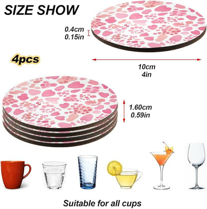Pink Glitter Leopard Print Set of 4 Round Drink Coaster Cork Trivets - Image 4