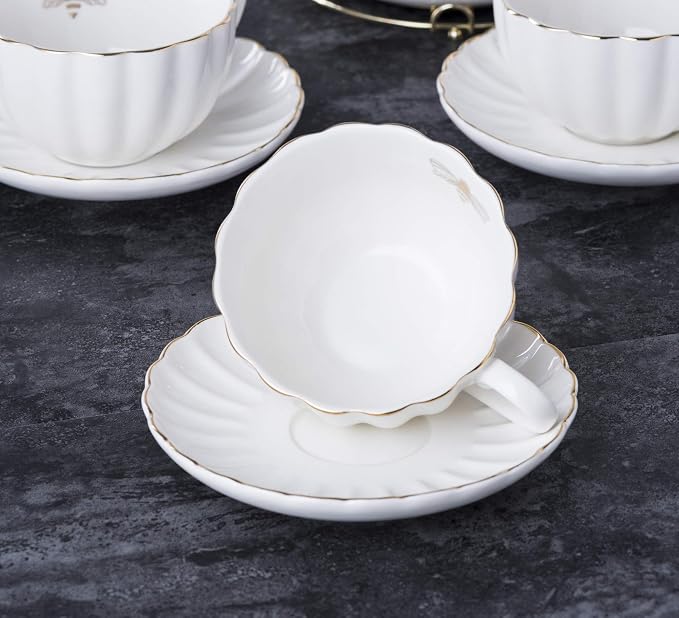 Jusalpha Porcelain Tea Set- 8 OZ Coffee/Teacup, Cup Holder, Serve of 4- - Image 2