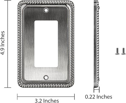 Henne Bery Rope Edge Decorative Wall Plate Switch Plate Outlet Cover (Single Decorator, 2 Pack, Heirloom Silver)