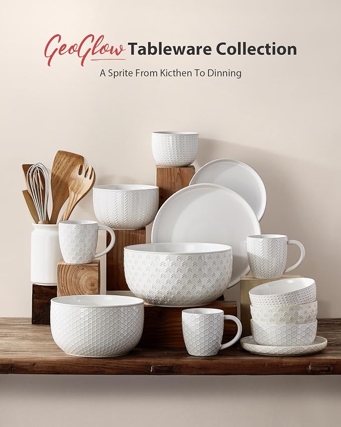 Lareina Ceramic Large Mixing Bowls Set of 4, 20/44/98/145 OZ, Ivory White | - Image 9