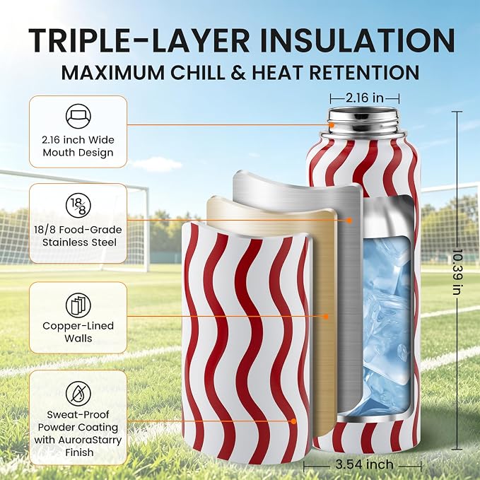 RAYMYLO Insulated Water Bottle 40 oz, Triple Wall Vacuum Stainless Steel | - Image 6