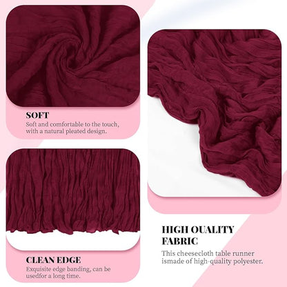 3 Pack Burgundy Cheesecloth Table Runner, 17 x 108 Inch, Gauze Cheese Cloth - Image 4